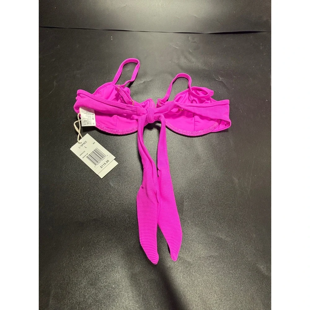 L*Space Hunter Bikini Top Bright Fuchsia Ribbed Underwire RHHUT24 Womens Large